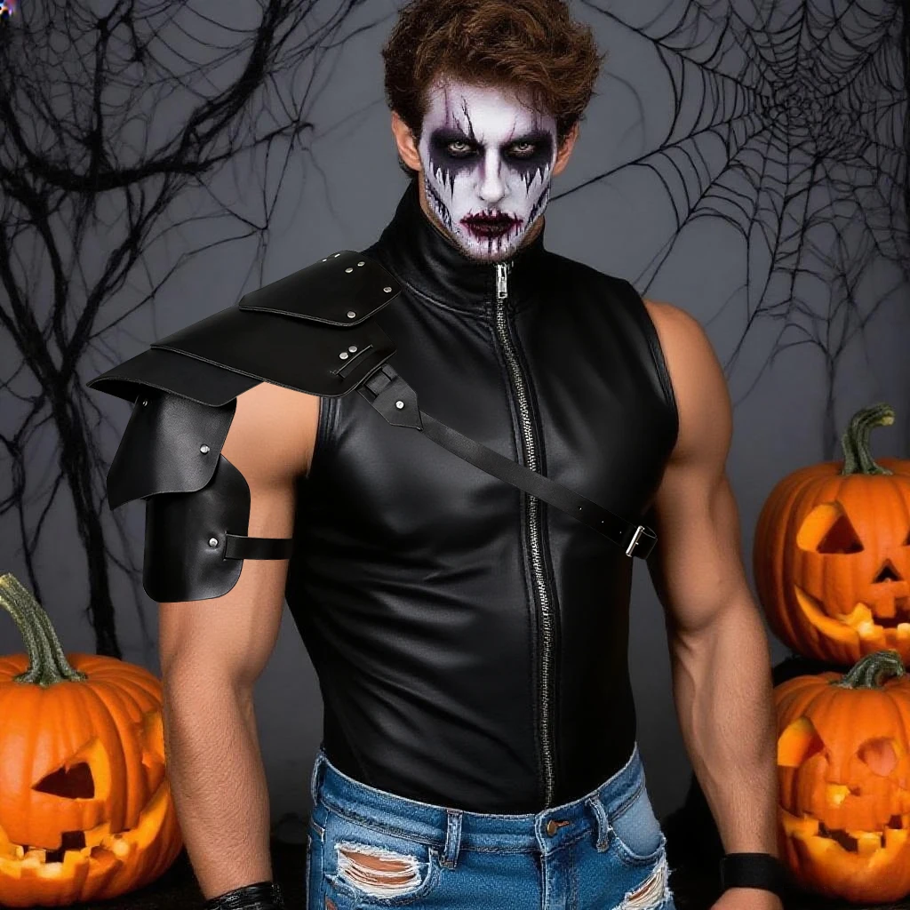 Medieval Knight Shoulder Armor - Handcrafted PU Leather Pauldron with Adjustable Fit for Halloween Costume, LARP, Party Supplies