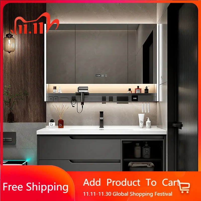 

Modern Simple Bathroom Vanities Solid Wood Light Vanity Vanity Bathroom Vanities Partition Drawer Mobiletto Bagno Furniture