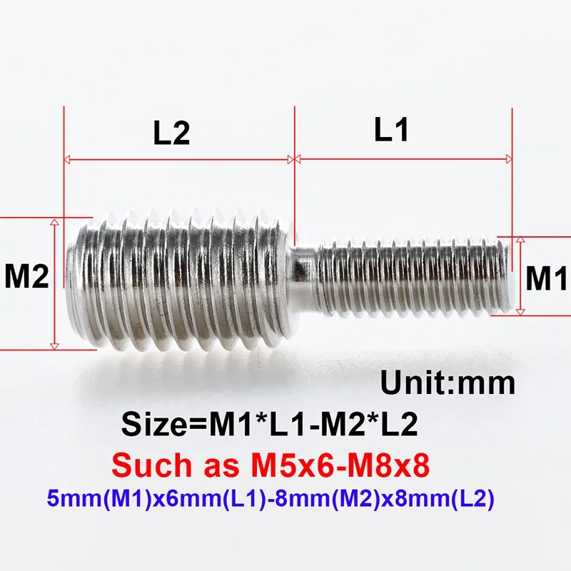 M4 M5 M6 M8 M10 M12 M16 M20 Conversion Screw Stainless Steel Metric Thread Double-end Converter Reducing Bolt For Camera Adapter