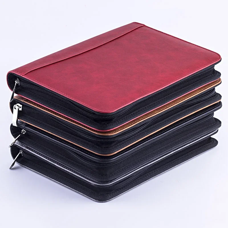 A5 Padfolio File Folder Document Bag with Calculator Zipper Binder Fichario Notebook Briefcase Executive Spiral 6 Ring Note Book