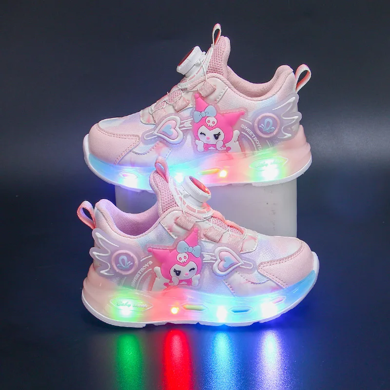 

Light-Up Girls Running Shoes Kuromi Leather Waterproof Breathable Sports Sneakers, Cute Seasonal Children's Footwear Collection