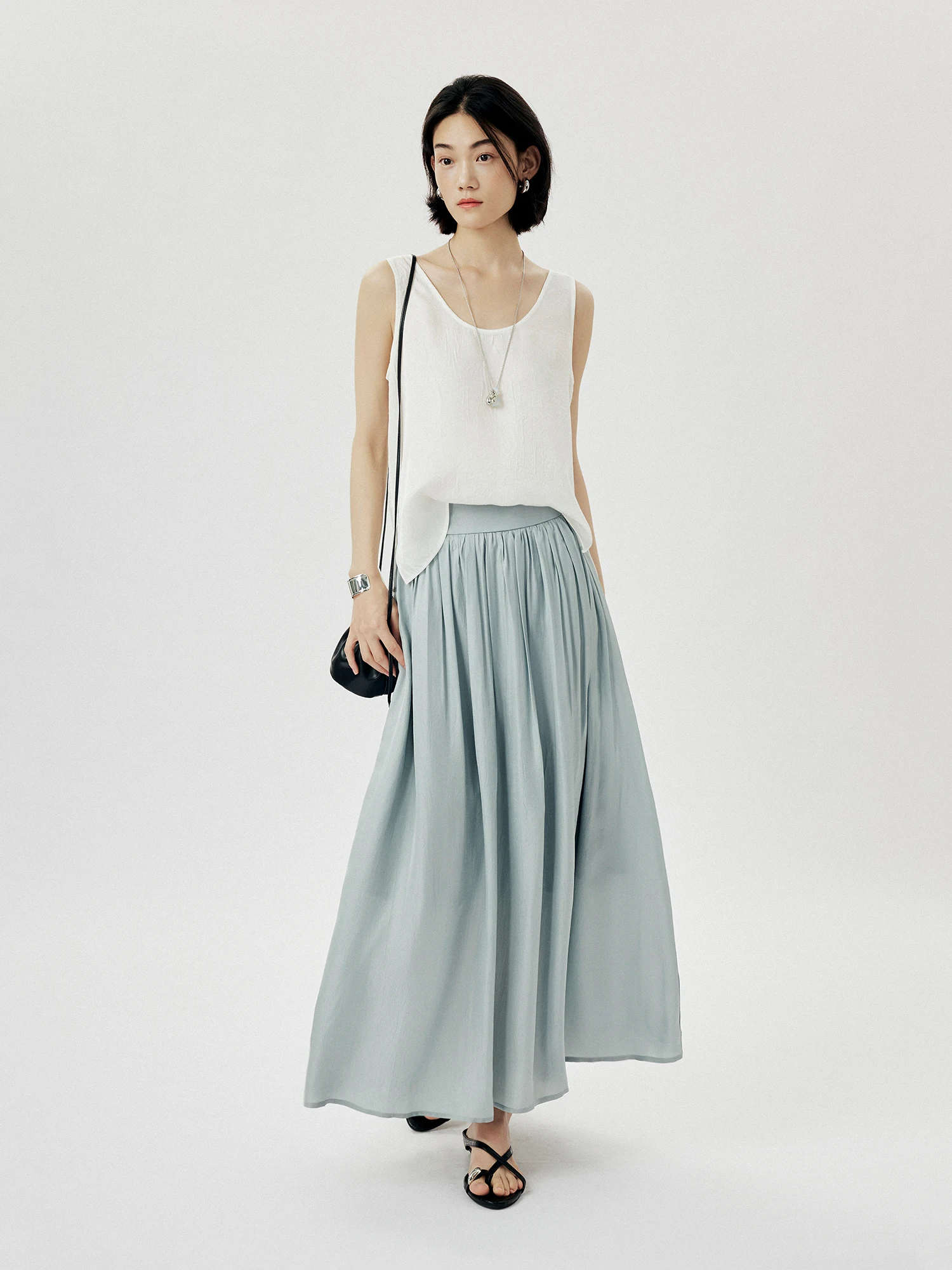 

Женская майка CLMX из атласа свободного кроя с U-образным вырезом из ацетатной ткани, для повседневной носки, летняя, модная, цельная, китайского происхождения