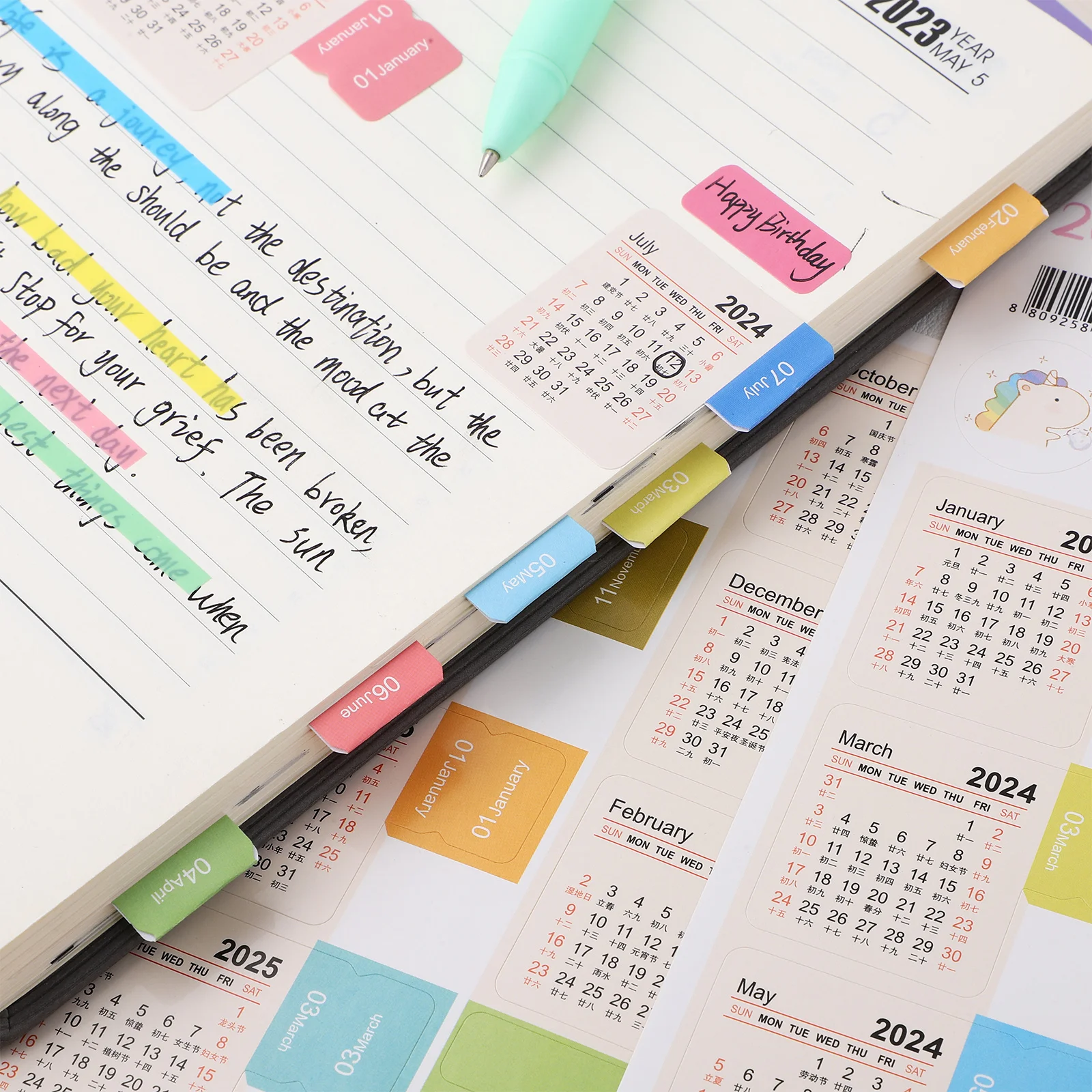 15 conjuntos de adesivos de índice de calendário anual portátil 2024 a 2025 papel planejador mensal de escritório para calendários