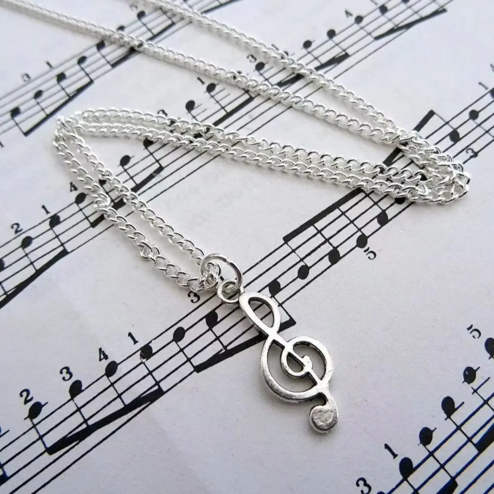 Treble Clef Music Note Pendant Necklace, Silver Musical Symbol Charm Jewelry, Gift for Musician Singer Music Lovers