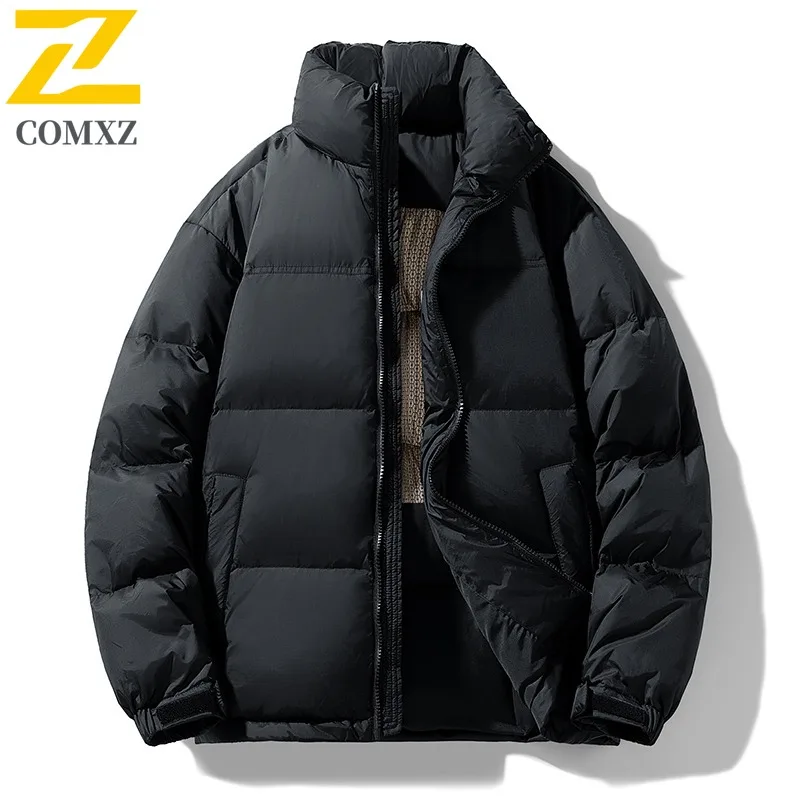 COMXZ Mens Down Jacket Fashion Stand Collar Outdoor Cycling Windproof Warm Parka Splicing Travel Cold Resistant Winter Coats