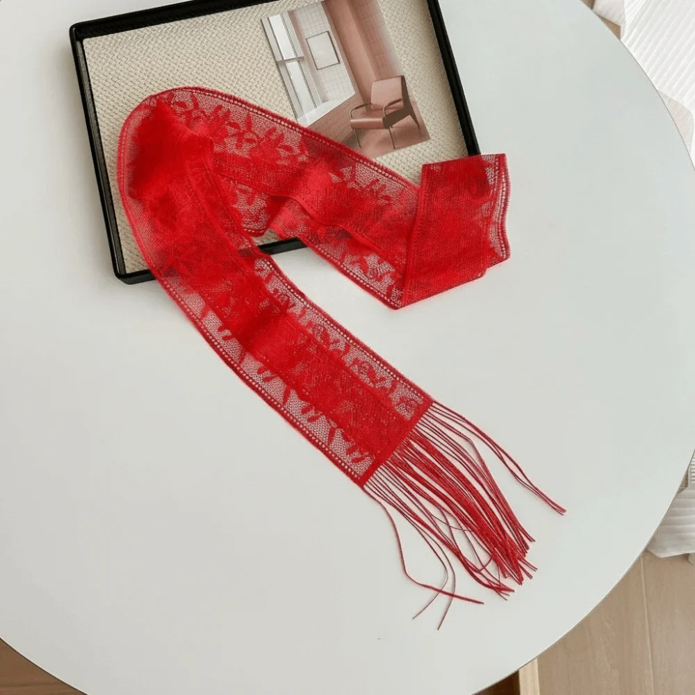 

Trendy Floral Lace Printed Scarf Elegant Narrow Long Multifunctional Headscarf Lightweight Soft Bag Strap Daily Commute