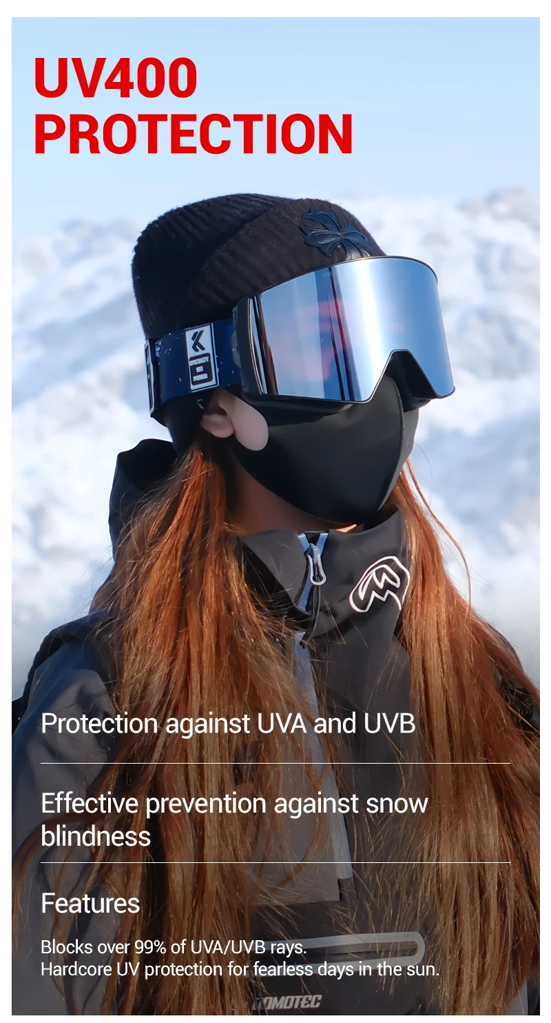 Kapvoe UV400 Schneebrille für Männer und Frauen, photochrome Ski-Sonnenbrille, Maske, Ski-Anti-Beschlag-Schutz, Schneemobil-Brille – Detail 15