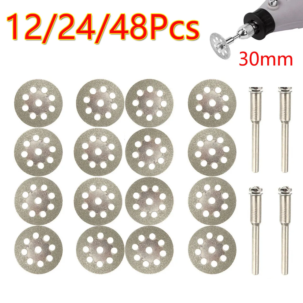 

12/24/48Pcs 30mm Diamond Cutting Wheels for Dremel Rotary Tool with Mandrels Set Kit Cuts Stone Glass Metal Masonry Cutter Disc