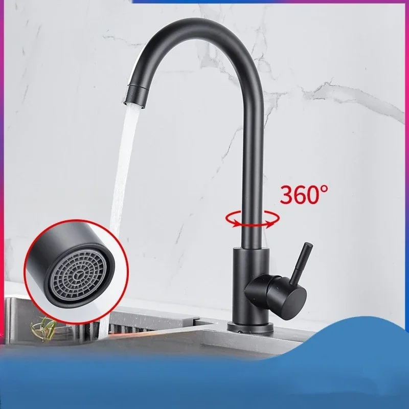 Kitchen faucet 304 stainless steel, black hot and cold faucet G1/2 inch