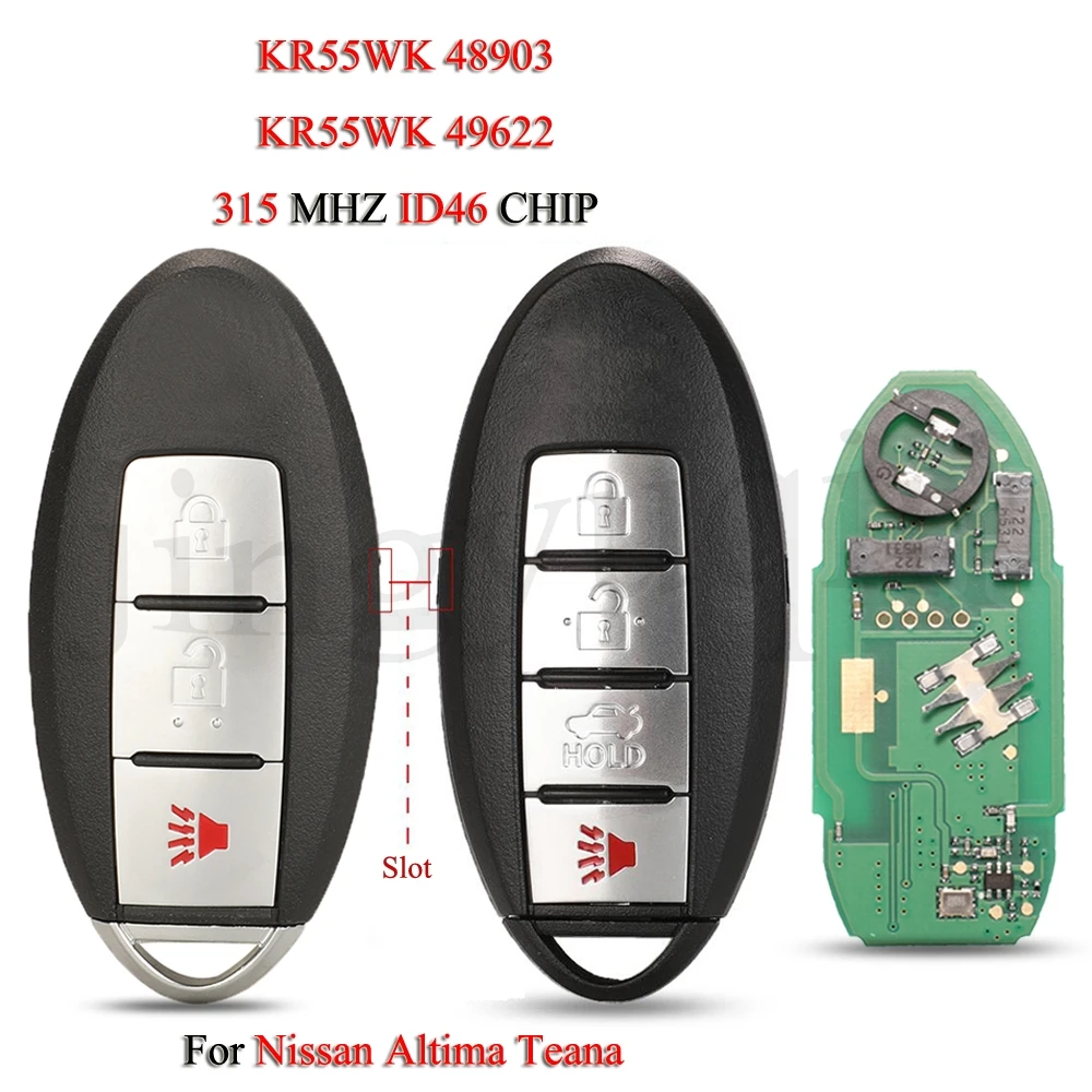 

jingyuqin KR55WK48903 KR55WK49622 Remote Smart Car Key For Nissan Altima Teana Maxima 315Mhz ID46 PCF7941/PCF7953 Chip FSK