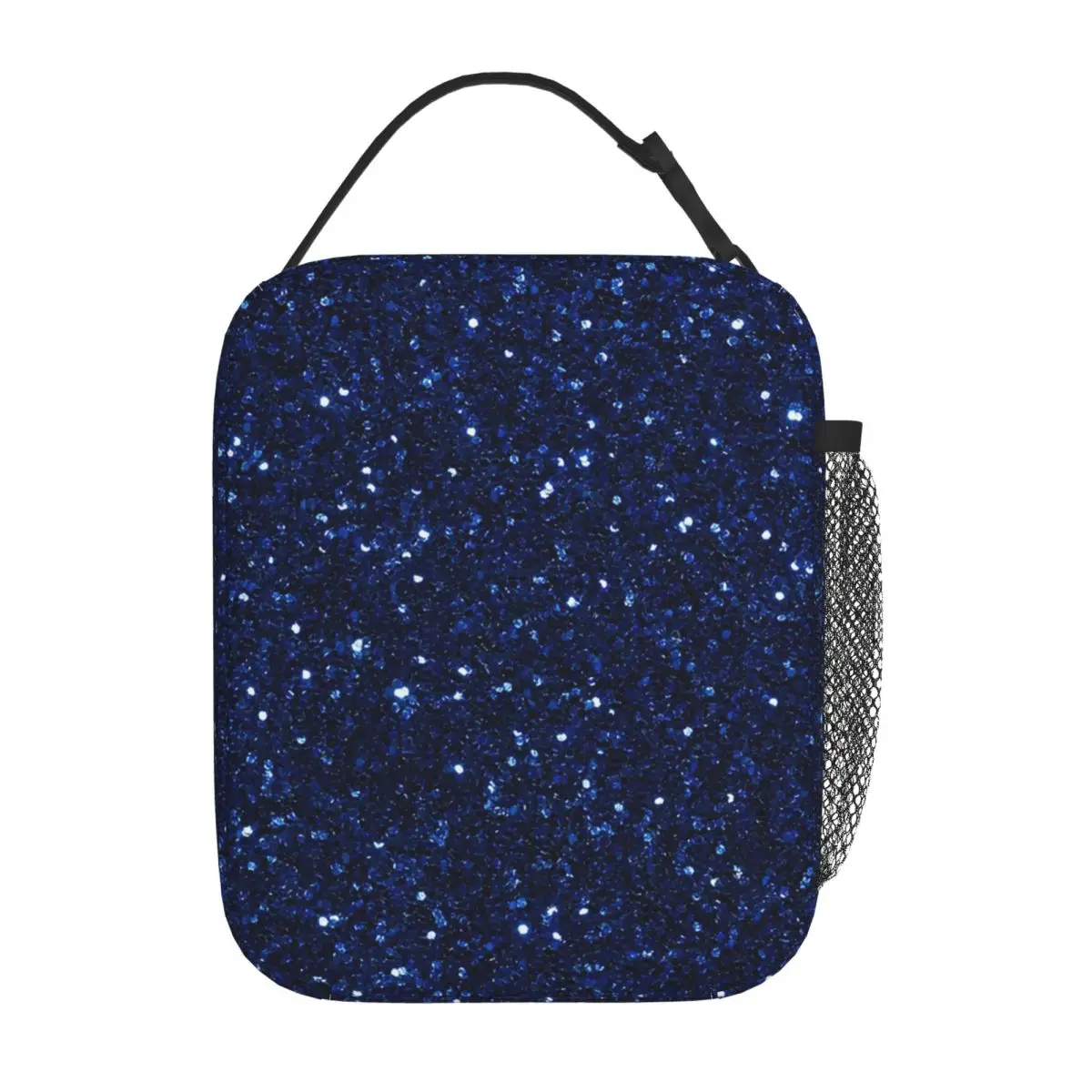 Navy Blue Glitter Sparkle Pattern Insulated Lunch Bag for Women Kids Portable Food Boxes Thermal Lunch Box Tote