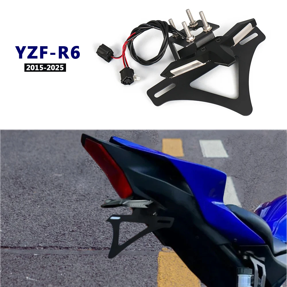 

For Yamaha YZF R6 YZF-R6 YZFR6 Motorcycle Rear License Plate Mount Holder Bracket Short Tail Tidy Kit with LED Turn Signal Light