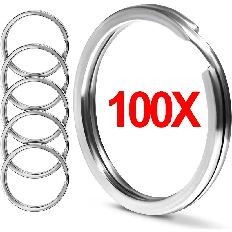 20/100Pcs Polished Silver Keyring Stainless Steel Hole Key Ring Key Chain Rhodium Plated Round Split Keychain DIY Wholesale