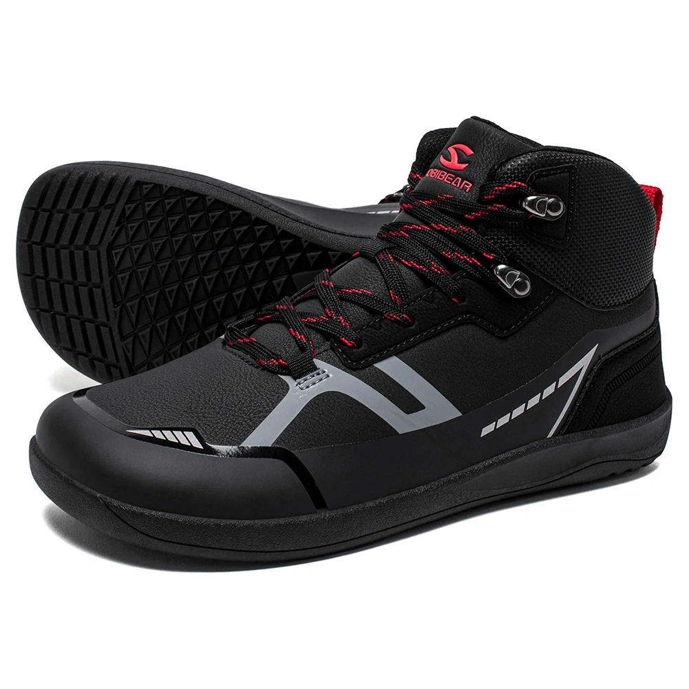 HOBIBEAR Unisex Mid-Top Barfußschuhe Herren Damen Breite Zehenkappe Kunstleder Wanderstiefel Outdoor Rutschfeste Trail-Laufschuhe – Detail 12