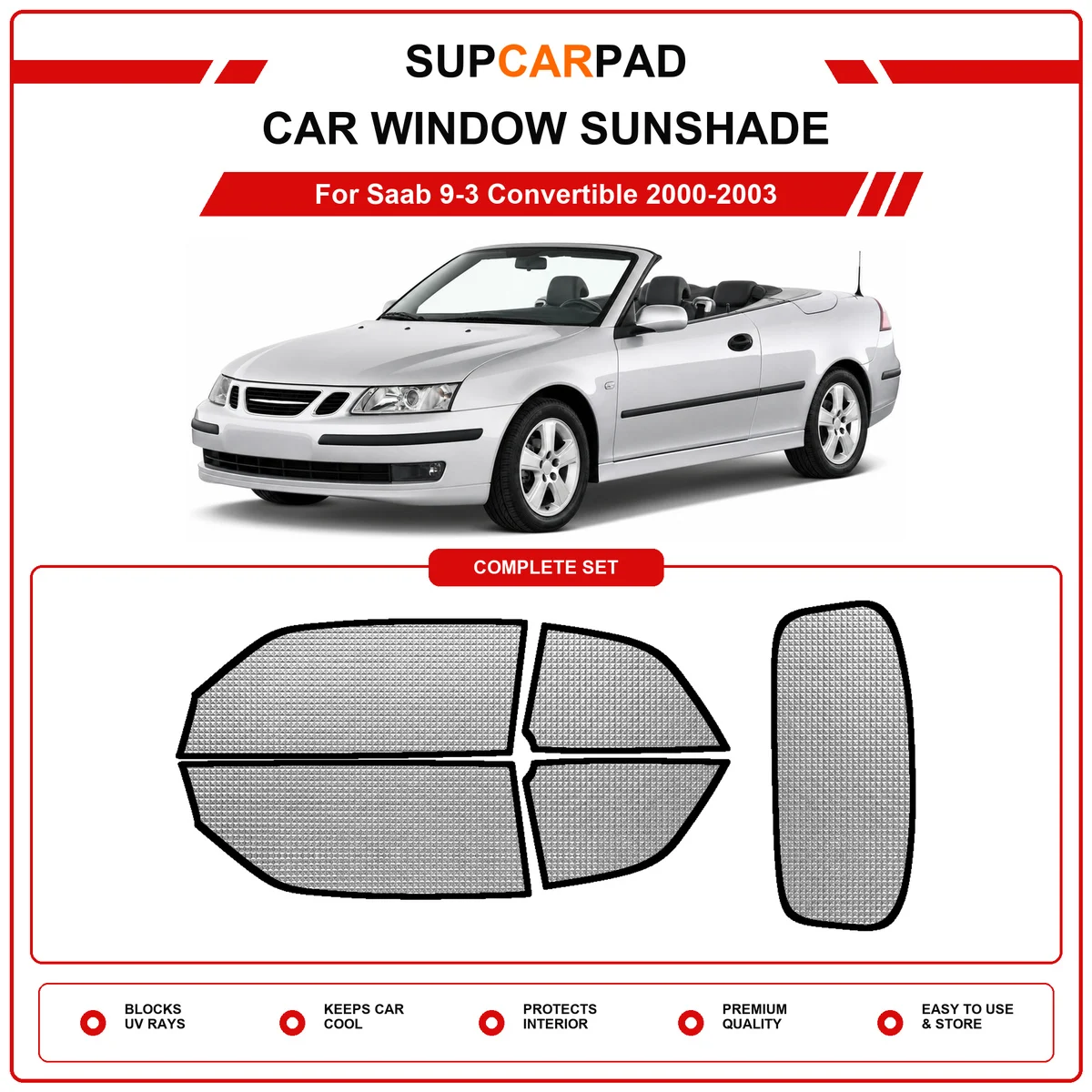 For Saab 9-3 Convertible 2000-2003 Pre‑Cut Auto Window Sunshade Anti‑UV Car Sun Visor Protector