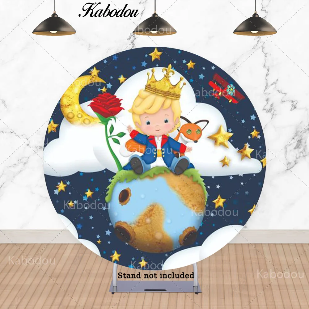 Kabodou Little Prince Circle Photo Backdrop Cover For Kids Birthday Boy Fox Rose Round Photography Background