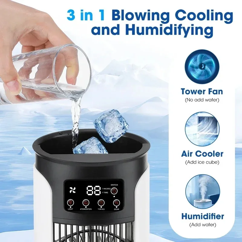 Afbeelding 4: Ultra-coole persoonlijke verdampingsluchtkoeler |   6 aangepaste windstanden, hydraterende nevelbevochtiging, helder digitaal LED-scherm