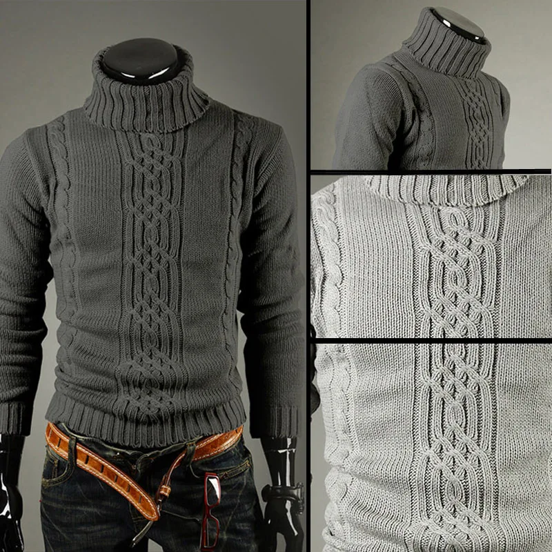 2025 New Fashion American European Men's Solid Color Casual Trendy Thicken Long Sleeve Turtleneck Knitted Sweaters Male Clothes