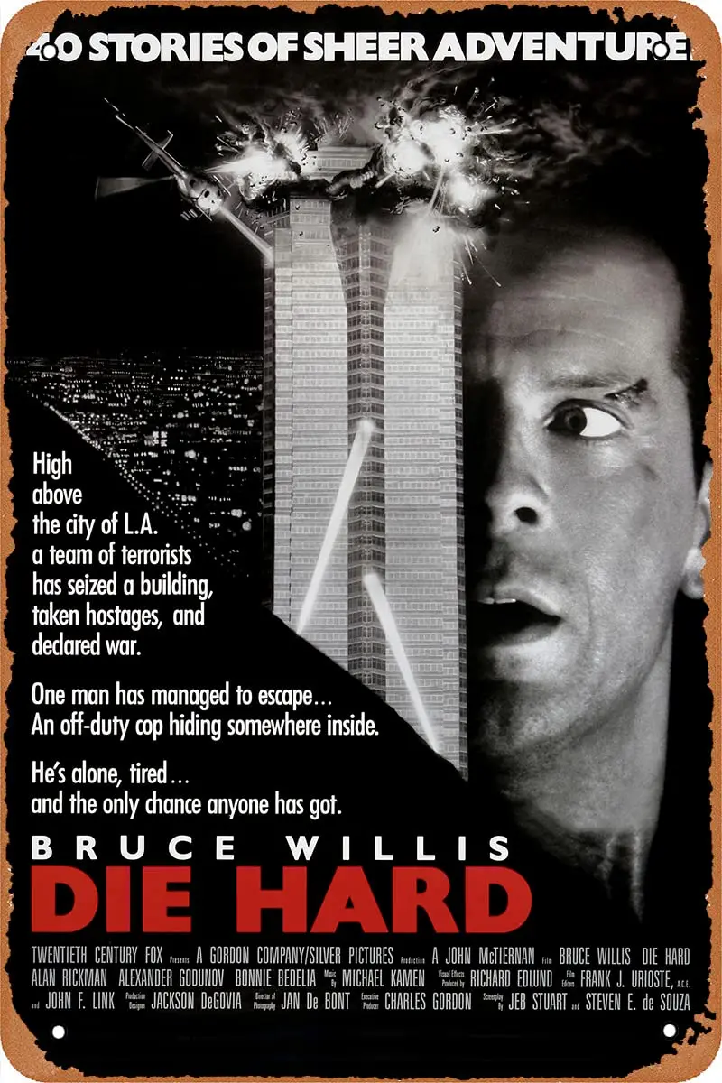 Die Hard Movie Poster Retro Metal Sign for Cafe Bar Pub Office Garage Home Wall Decor Gift Vintage Tin Sign 12 X 8 inch sign