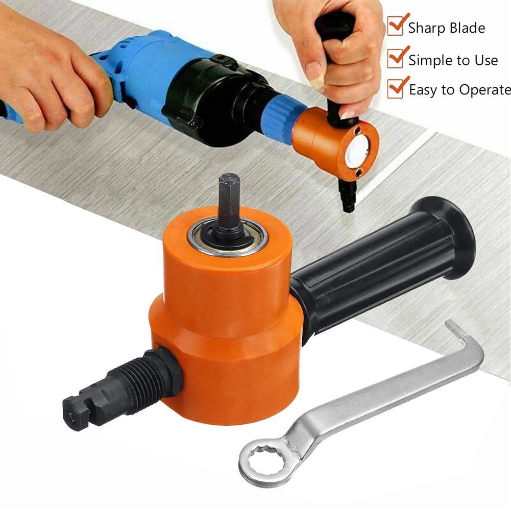 

360 Degrees Cutting Sheet Metal Nibbler Cutter w/Wrench Head Rotation Electric for Household Metal Easily Handle Parts