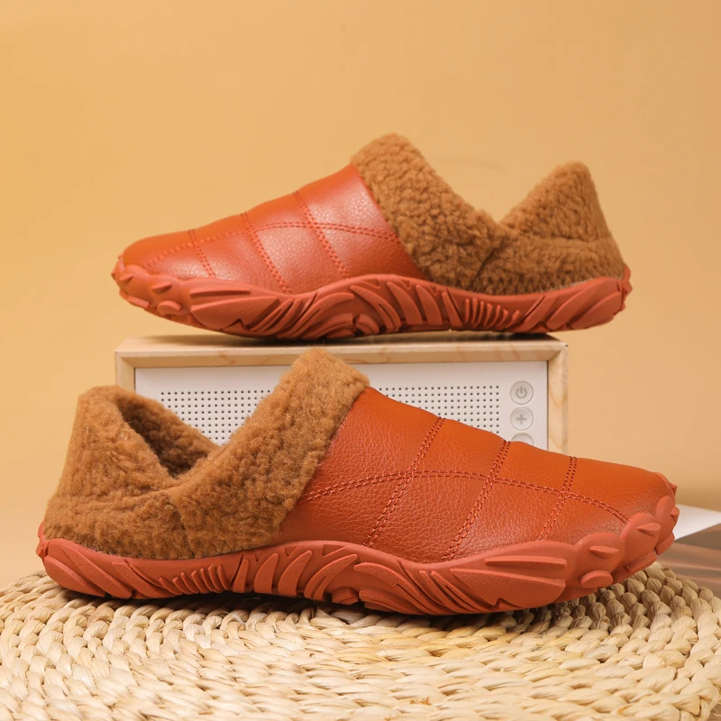 New Winter Men Warm Cotton Barefoot Slippers Women Indoor Home Cotton Shoes Outdoor Non-slip Plush Fur Casual Slippers Big Size