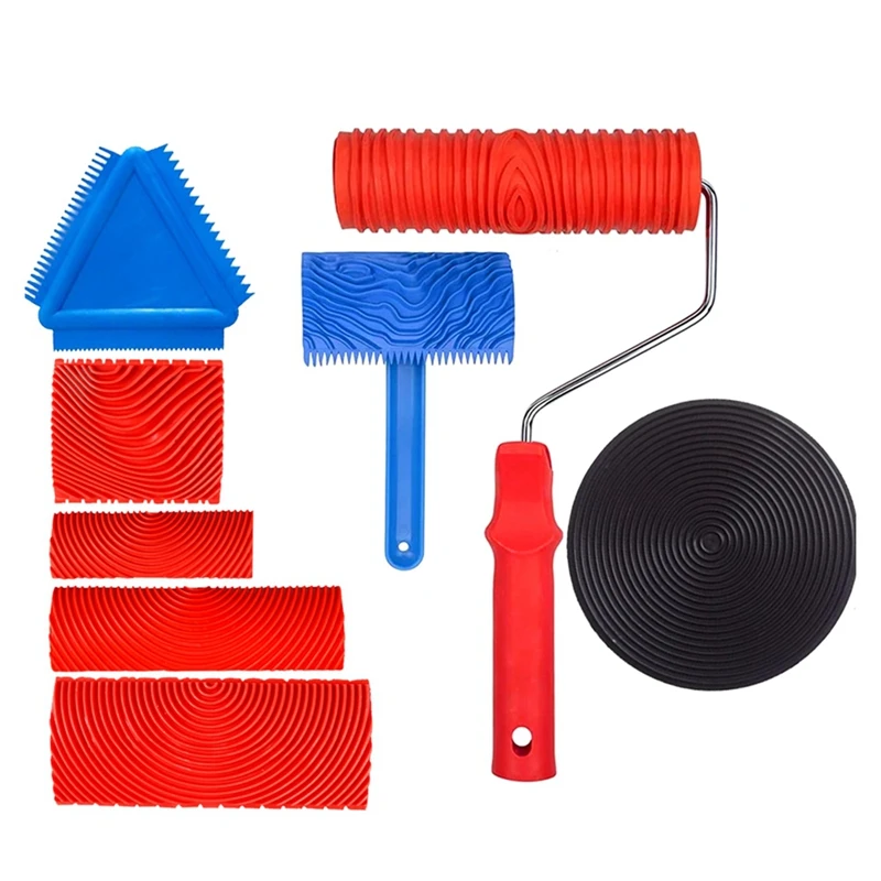 

Rubber Wood Graining Tools Set Texture DIY Paint Roller Brush Pattern For Wall Room Home Yard Painting Tools