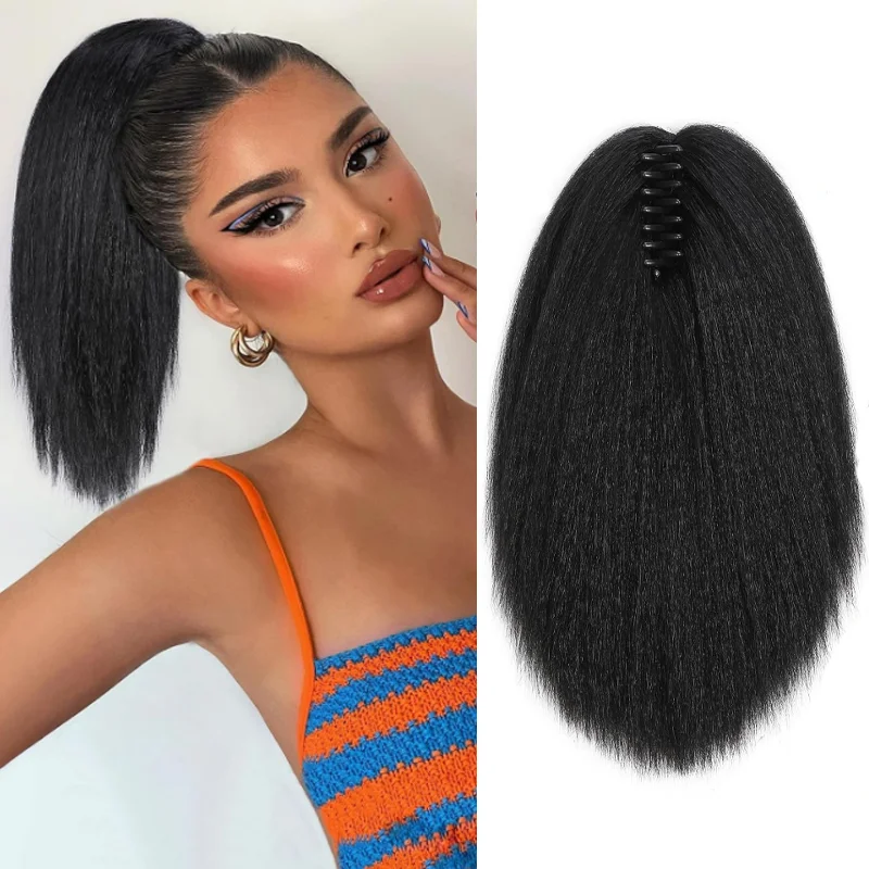 12-дюймовый кудрявый хвостик для наращивания волос, синтетический зажим для когтей, черный хвост яки