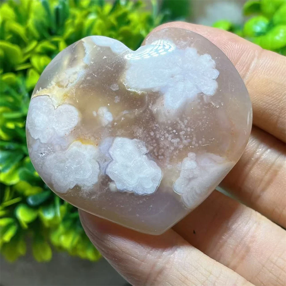 

Flower Agate Heart Carving Stone Quartz Crystal Natural Mineral DecorationHealing Gemstone Mineral Decoration Energy Room Gift