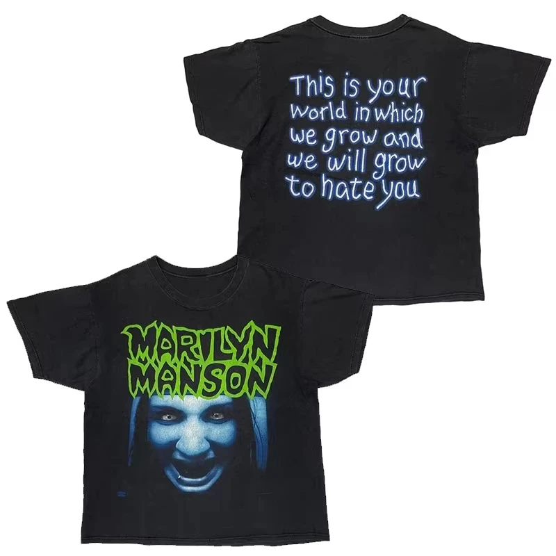 Marilyn Manson Abstract Classic Poster Graphic Print T-shirt Men Women O-neck Cotton Loose Casual Oversized Top Summer New Tee