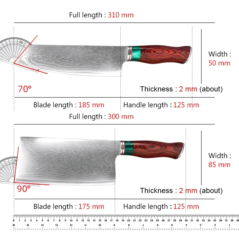 7 Inch Damascus Steel Cleaver Knife Chinese Kitchen Chef Knife Wood Handle Meat Slicer Sashimi Butcher Knives Cutlery