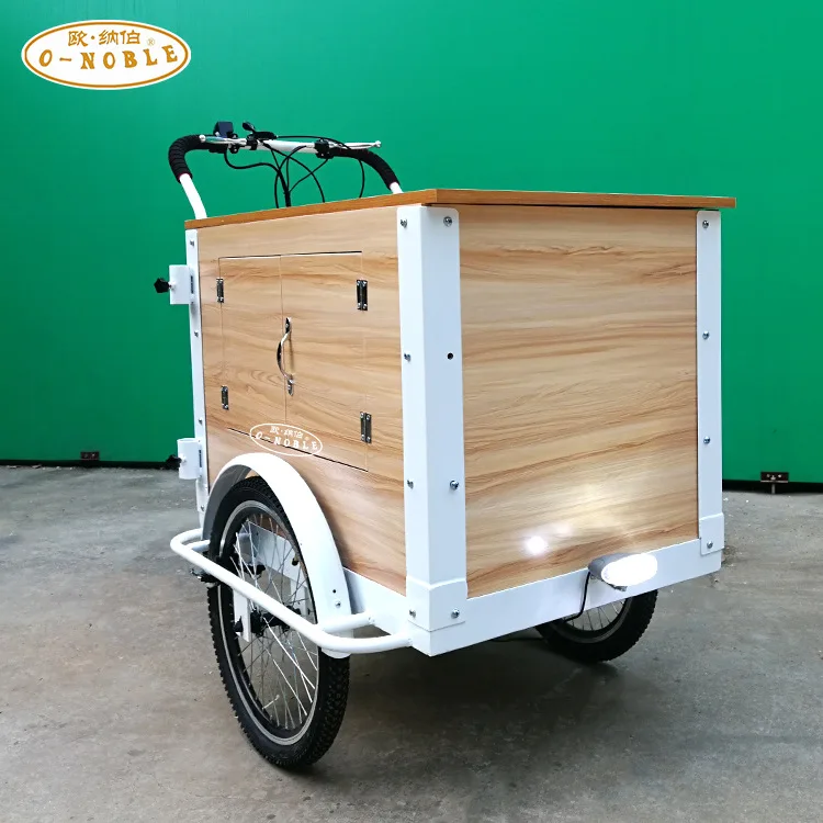 Electric upside down donkey takeaway bicycle mall street view coffee milk tea sale human pedal tricycle view 4