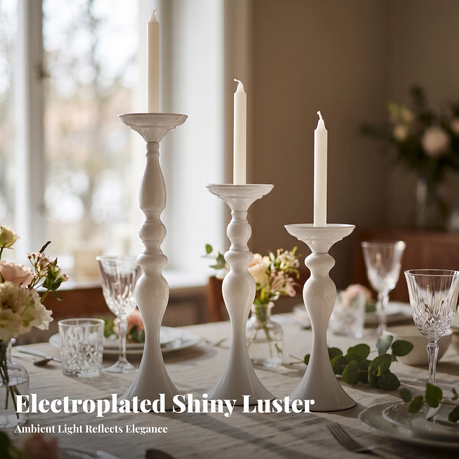 3 Pieces Candlestick Holder with Flared Base Sophisticated Candlestick Holder Romantic Slender for Home Decorators