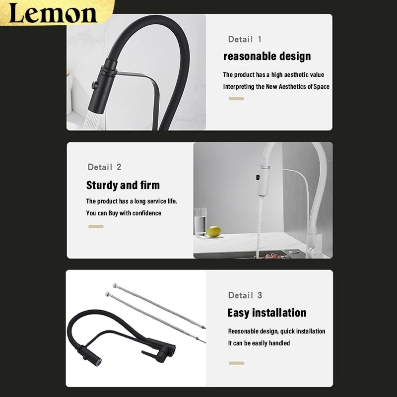 ยาง Chrome ก๊อกน้ําห้องครัว TAP หมุนดึง Stream Sprayer ก๊อกน้ําร้อนน้ําเย็น TAP One Handle KITCHEN TAP