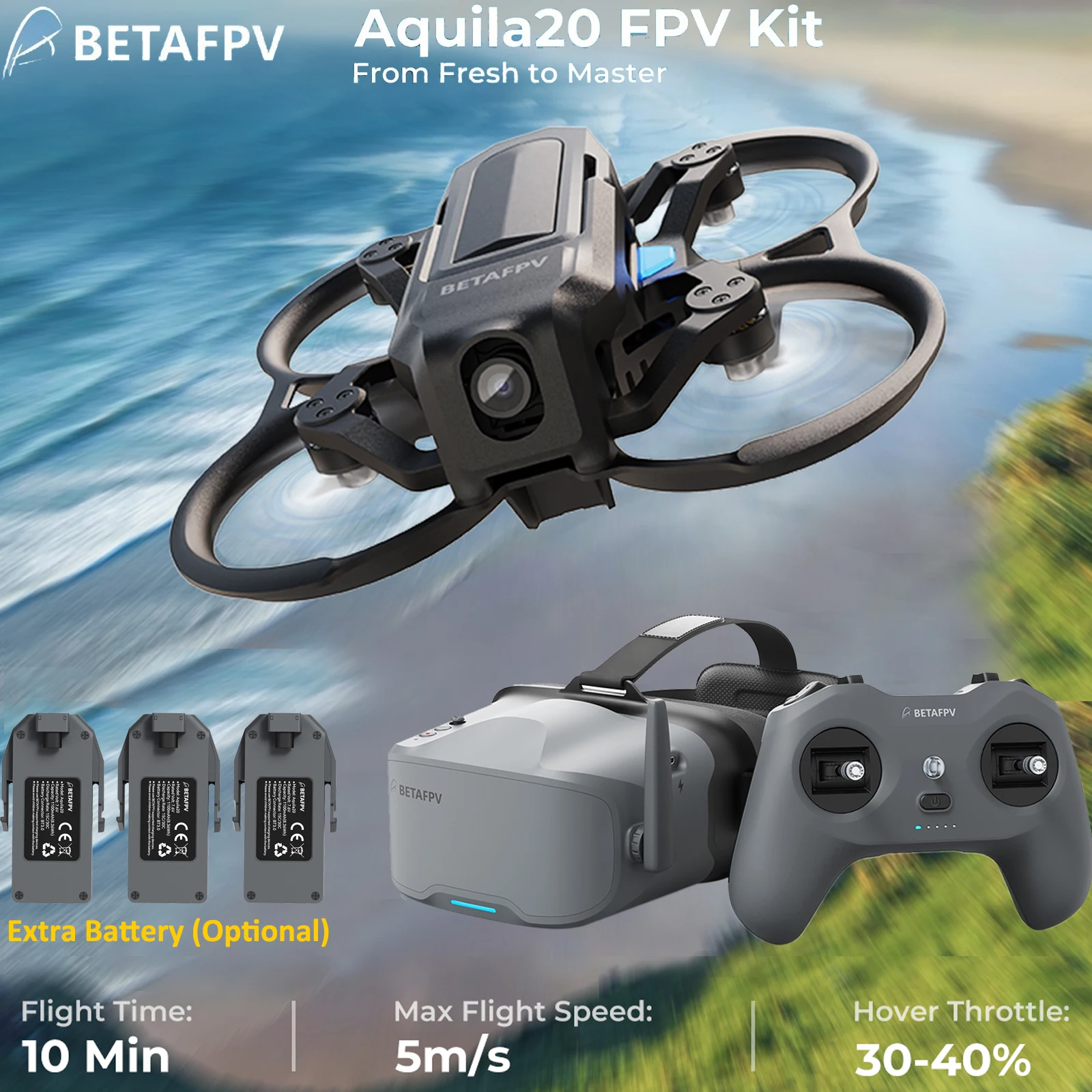 

BETAFPV Aquila20 V1.0 FPY Kit ELRS 2.4G 1S 3.0 Приемник VR04 FPV Goggles LiteRadio 4 SE RC Аналоговая модель Гоночный дрон Игрушка в подарок