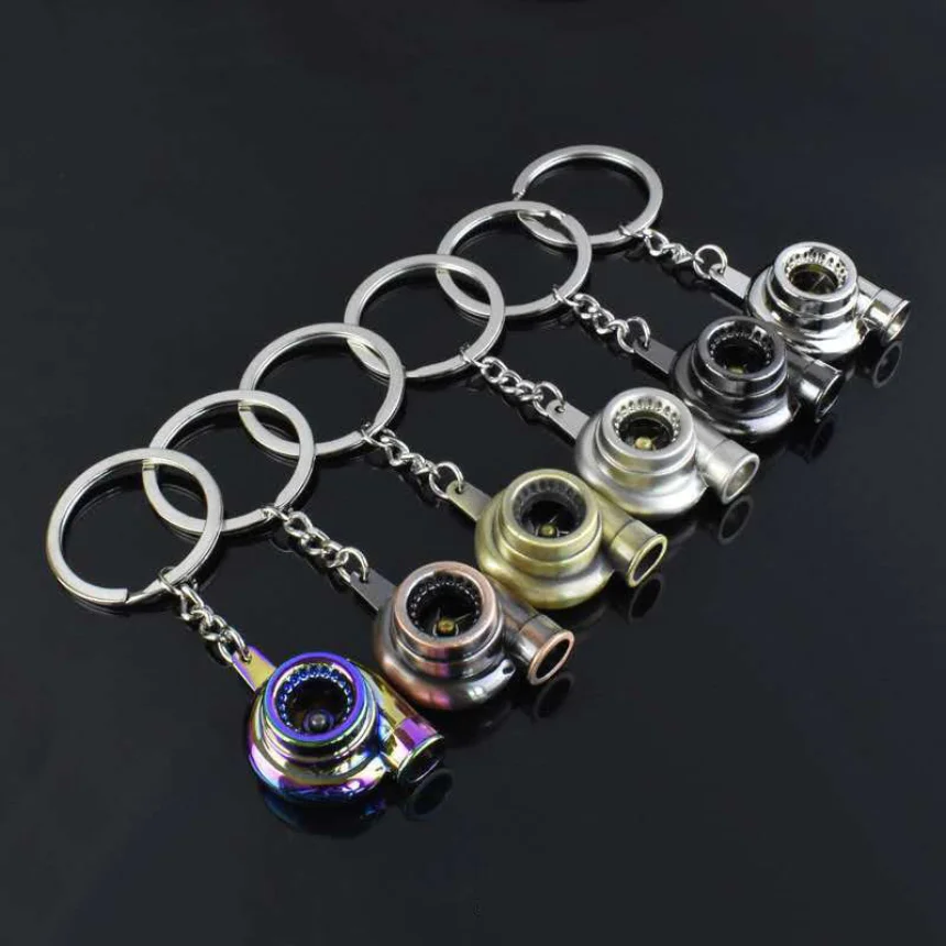 Mini Turbo Turbocharger Keychain Spinning Turbine Key Chain Ring Keyring Keyfob Car Keyring Car Interior Accessories 1pc