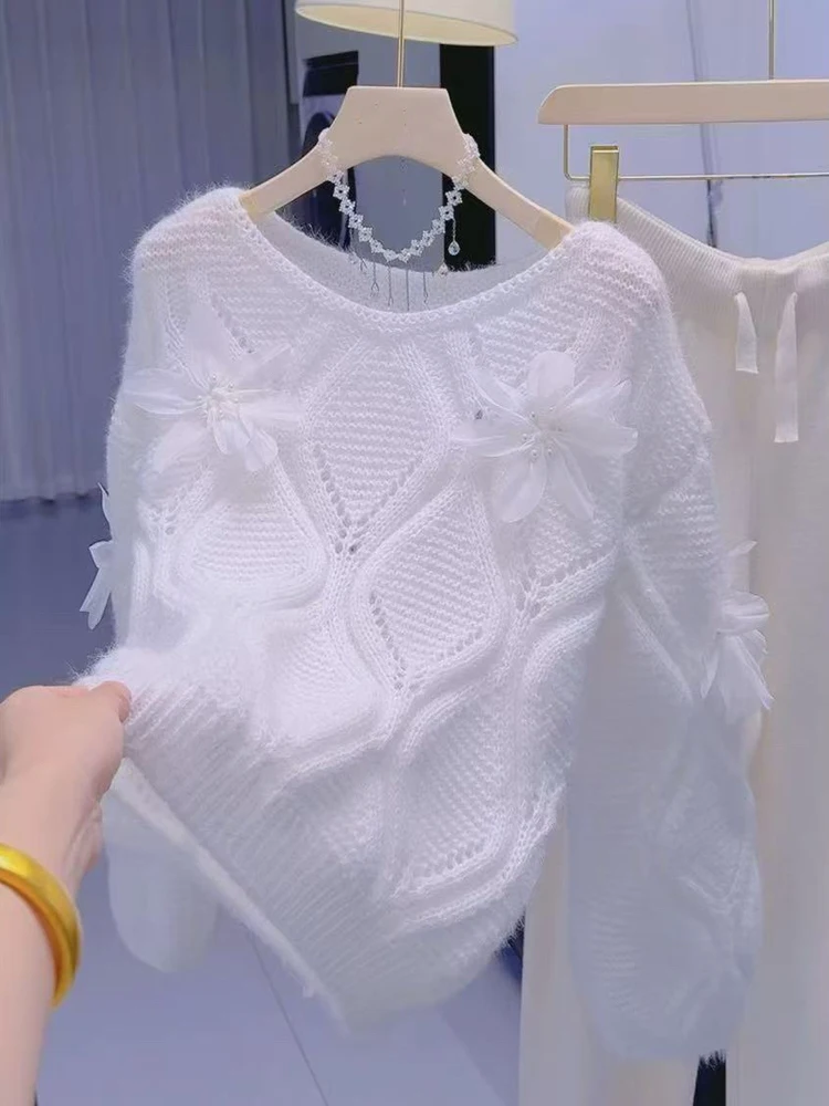 Süßer SLE-Strickpullover mit 3D-Blumendesign für Damen, weich, gemütlich, V-Ne Long Sve Winter, Neuankömmling, lässig, Faion