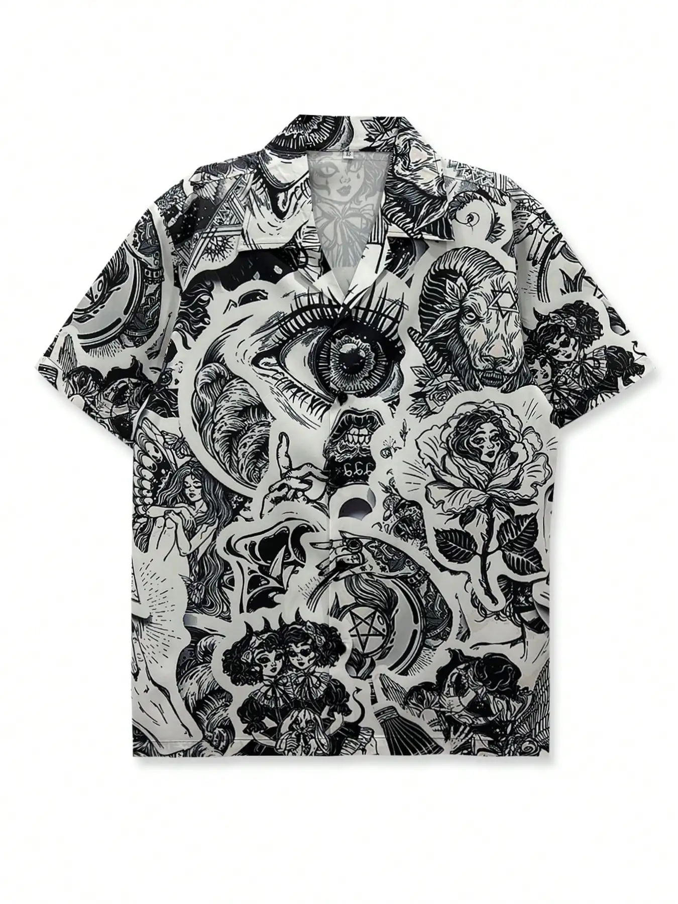

Men's Short Sleeve Graphic Print Casual Shirt - Black & White Artistic Motif, Beach & Daily Wear