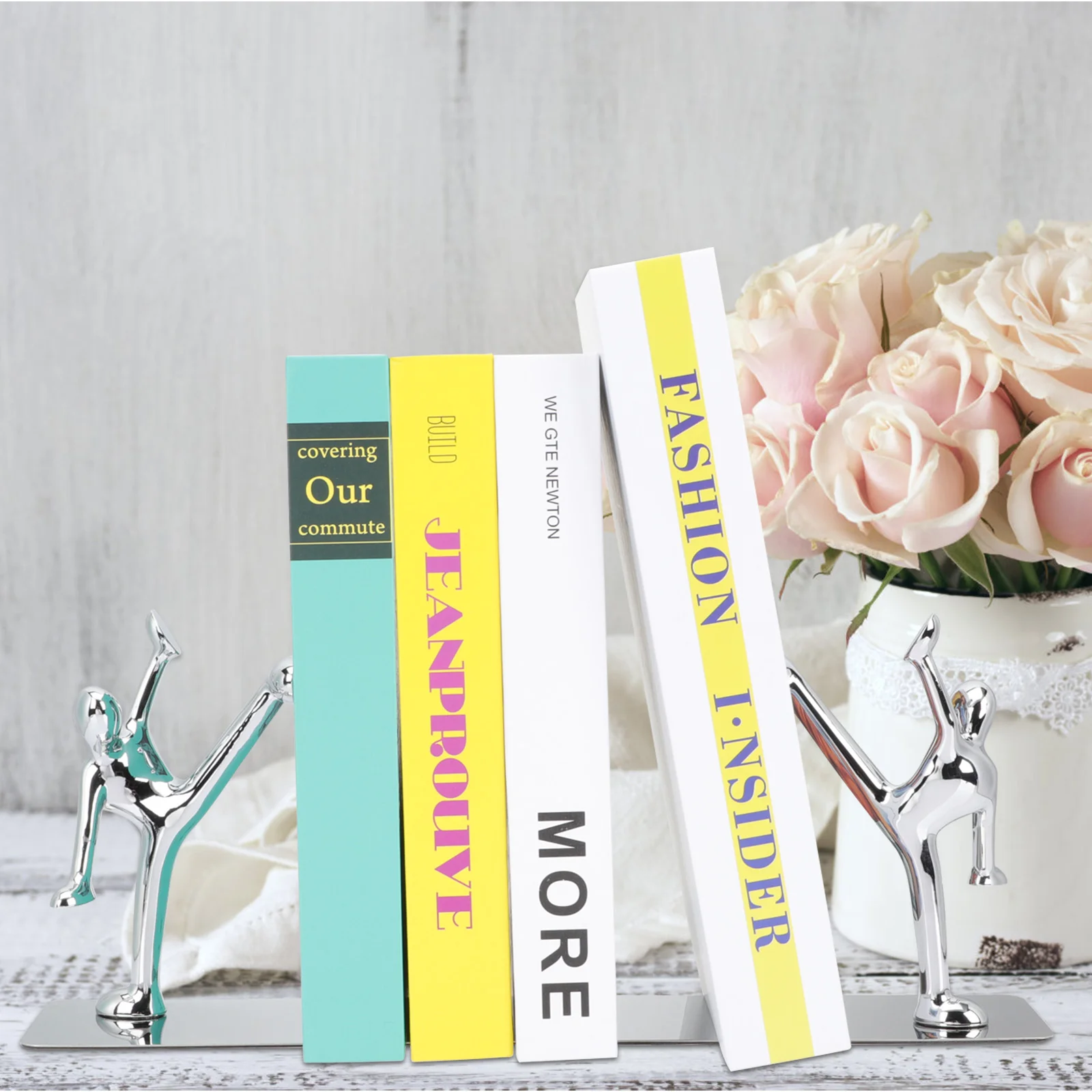 Book Case Kung Fu Bookends Office Supply Desktop Magazine Metal Silver Creative Decorative Bookstand Man