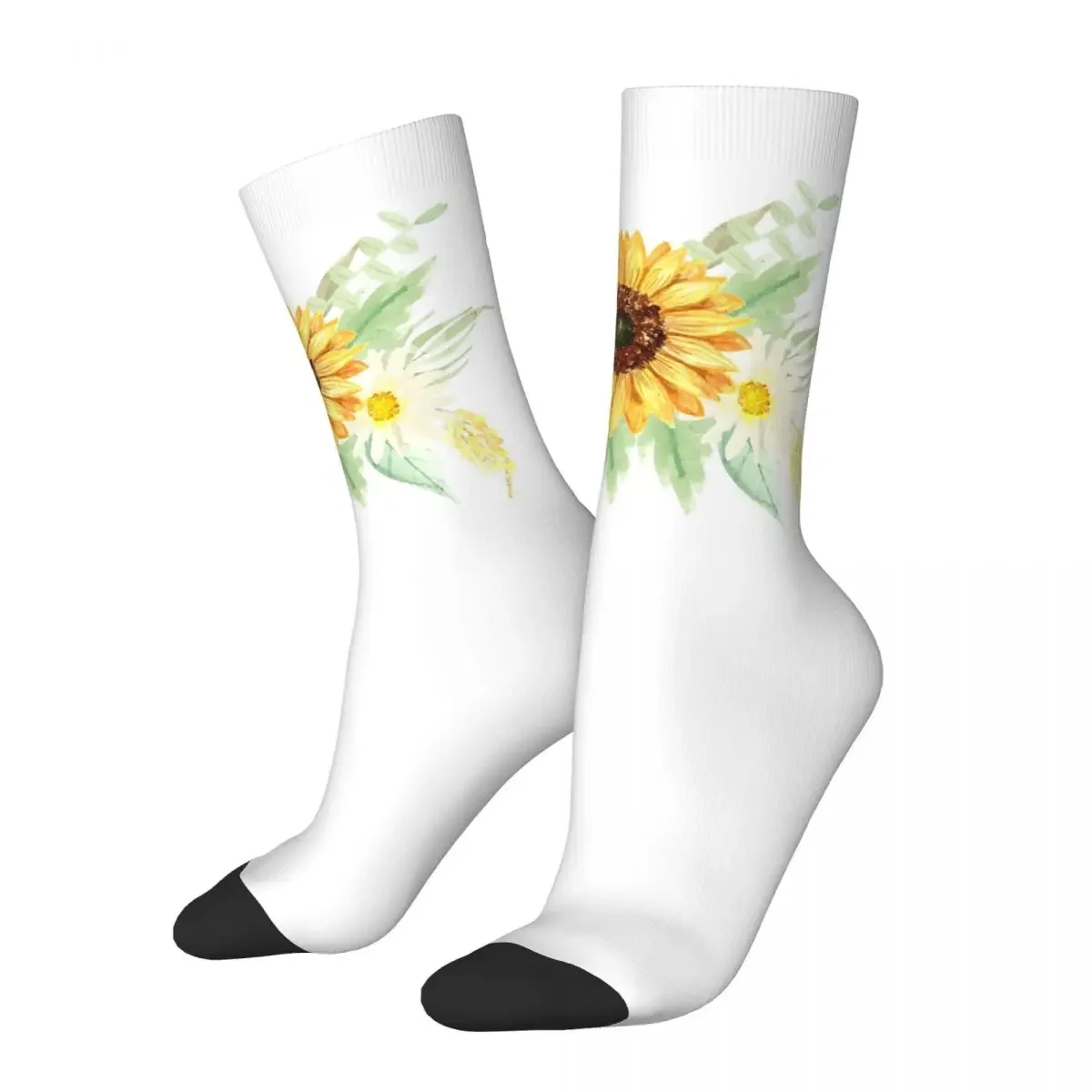 

Sunflowers And Daisies Watercolor Art Pattern Beige Socks Harajuku Sweat Absorbing Stockings All Season Long Socks Accessories