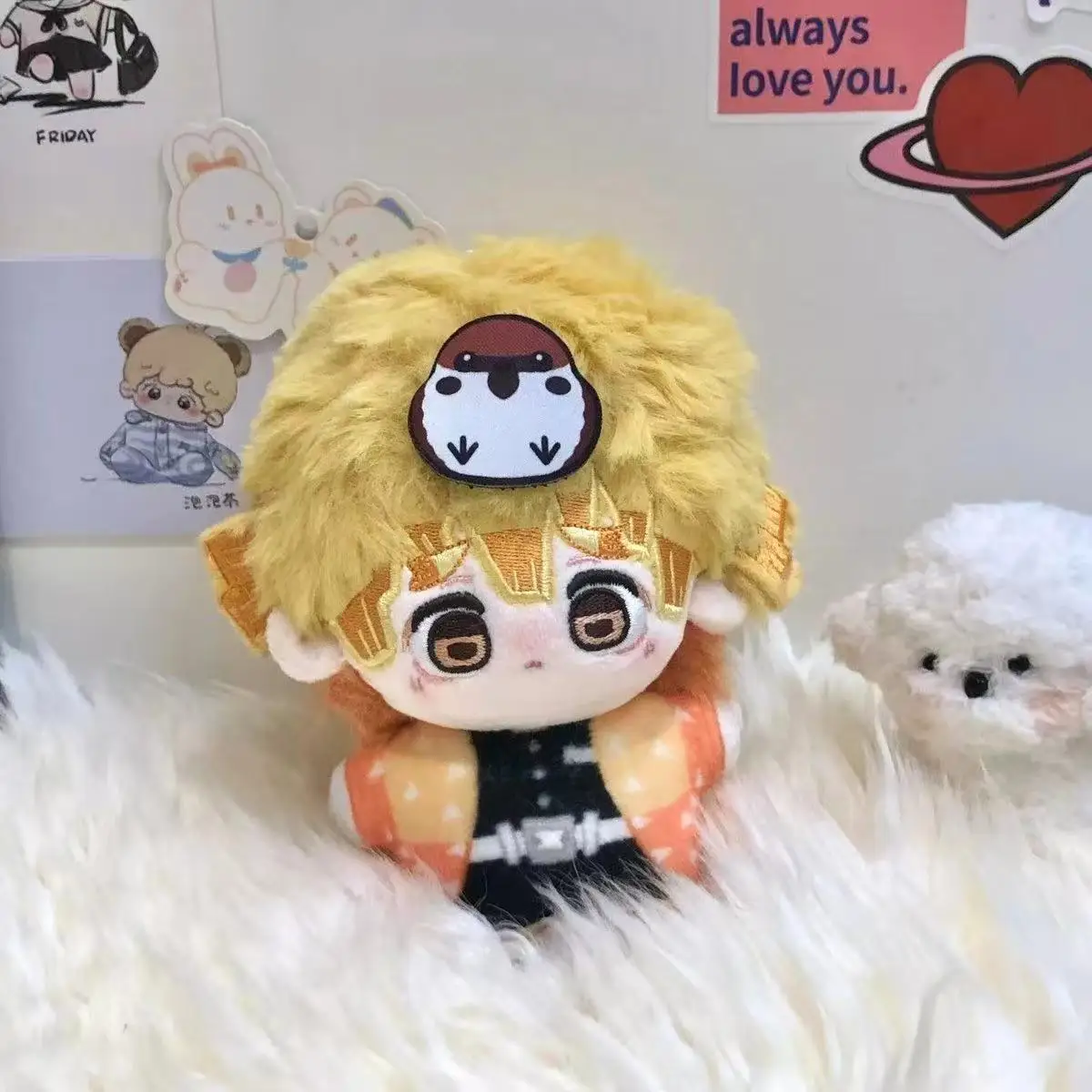 10cm Demon Slayer Agatsuma Zenitsu Plush Toys High Quality Figure Toys Cute Game Anime Cosplay Toy Body Squeaking Plush Pendant
