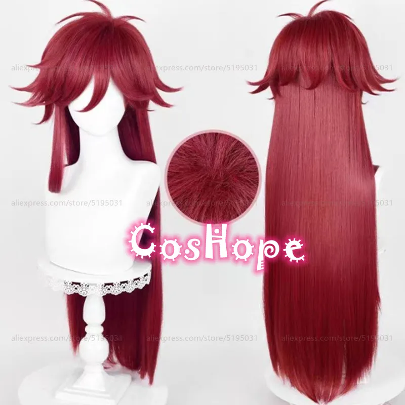 Grell Sutcliff Cosplay Wig 90cm Long Straight Deep Rose Red Wig Cosplay Anime Cosplay Wig Heat Resistant Synthetic Wig