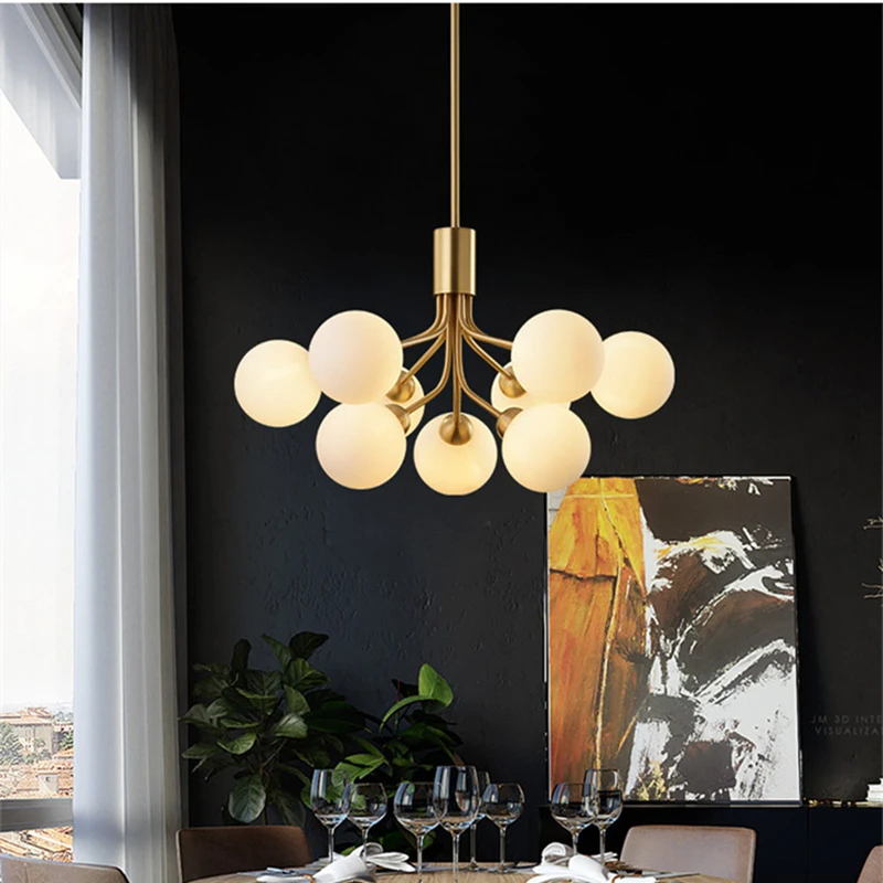 Nordic large chandeliers Magic Bean molecular lamp For Living Room Kitchen Lamp Indoor black Gold Paint glass ball chandelier