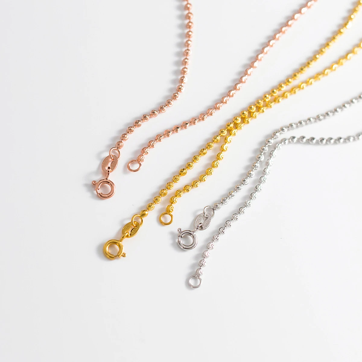 MIQIAO 925 Sterling Silver Bead Necklace Chain Long 40 45 50 55 60CM Wide 2 MM Women\'s Neck Jewelry Fine Ball Diamond Cutting