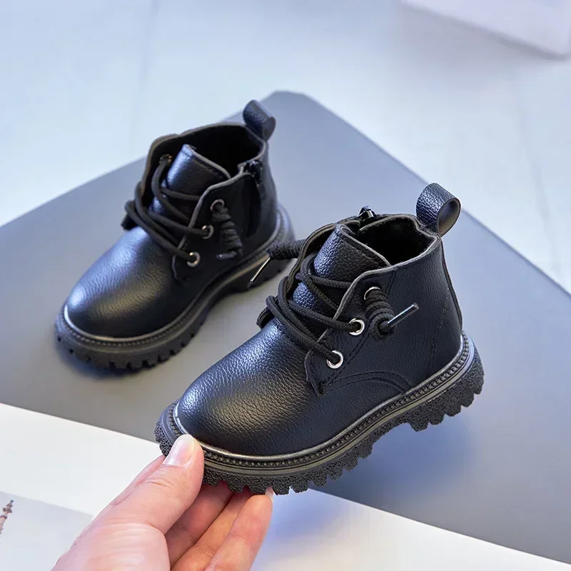 Bebê crianças botas curtas meninos sapatos outono inverno botas de couro crianças moda da criança meninas botas da criança bota sapatos de neve