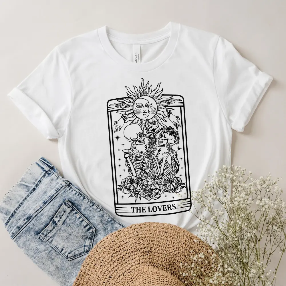 The Lovers Tarot T Shirt Card Magick Skeletons Occult