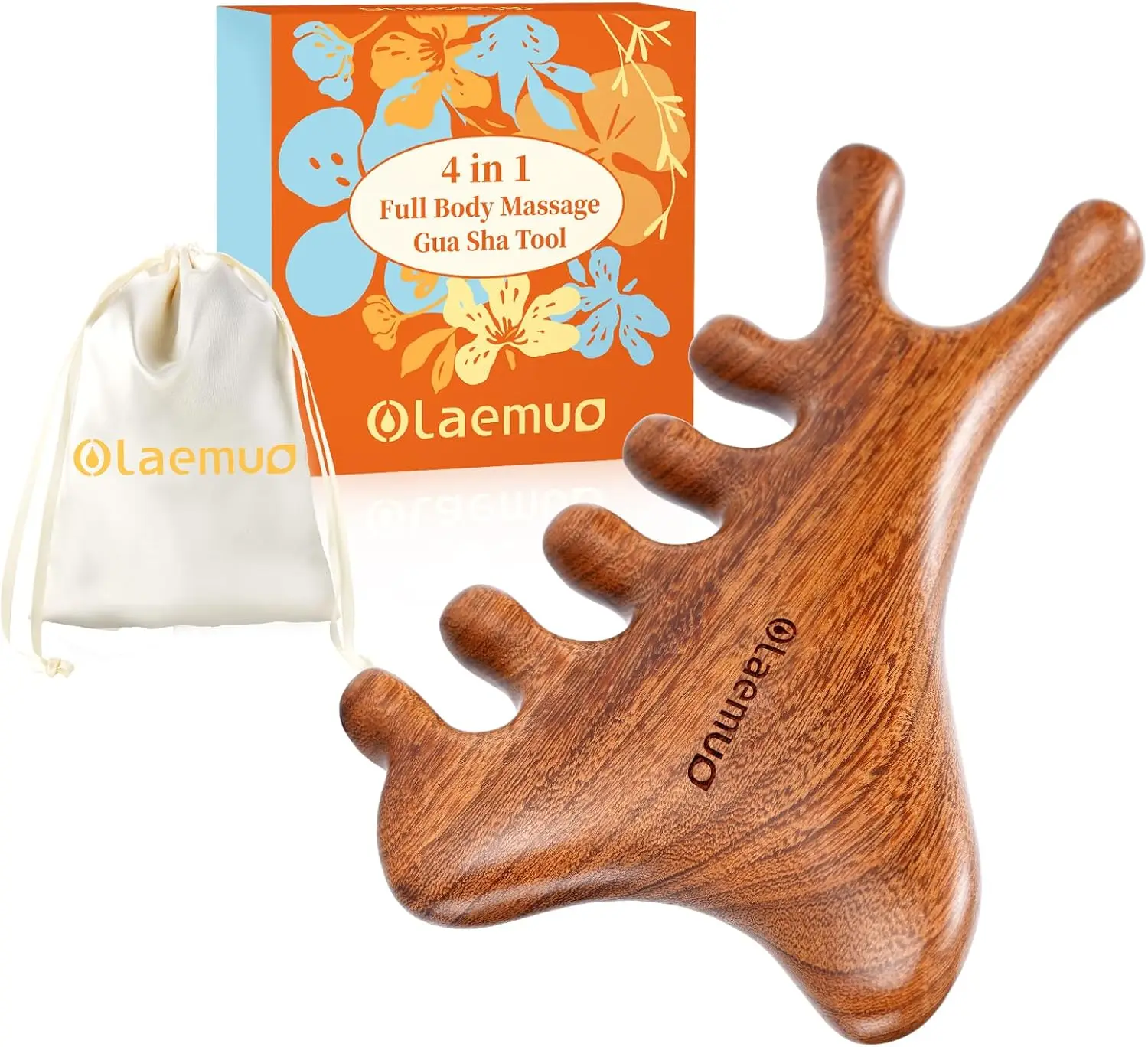 

4-in-1 Sandalwood Gua Sha Tool for Face, Scalp Massage Comb with Gift Box, Natural Therapy for Relaxation