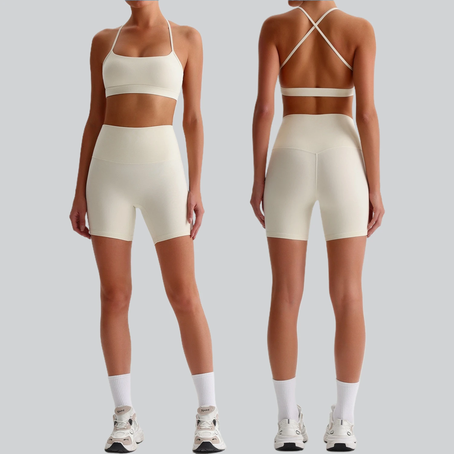 New Quick-drying Naked-feel Fabric Shorts Sets Sexy Sports Running Fitness Clothes Suit Beautiful Back Gym Workout Yoga Clothes