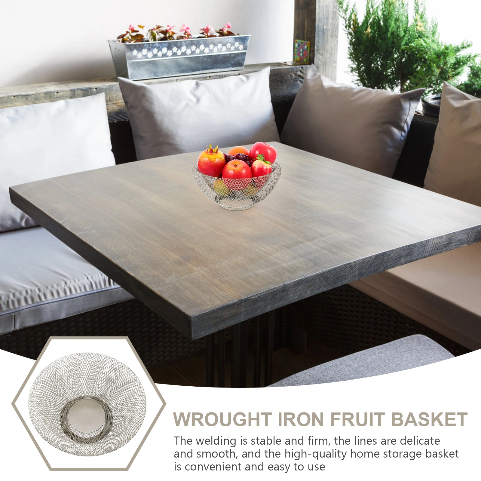 

1 pc Household Fruit Basket Wrought Iron Thick Material Large Capacity Vegetable Drain Storage Basket Silver Exquisite