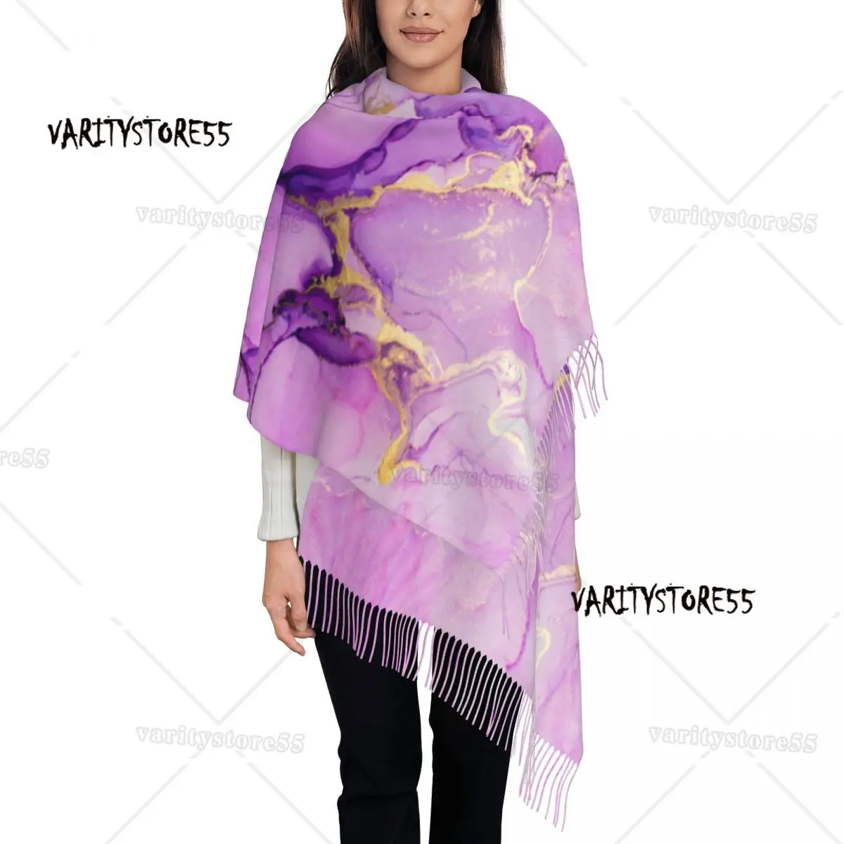 

Custom Luxury Purple Abstract Texture Marble Pattern Tassel Scarf Women Winter Fall Warm Shawls Wraps Ladies Scarves