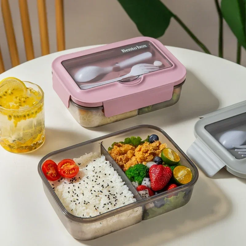 Lunch Box with Tableware for Office Workers Square Divided Microwave Oven Bento Box Leakproof Food Container for Picnic Camping